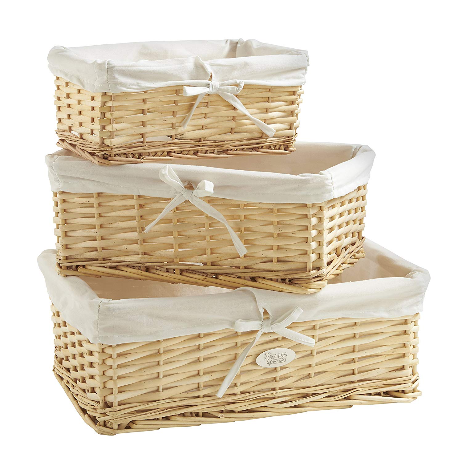  Natural Wicker Baskets with Removable Washable White Liners 
